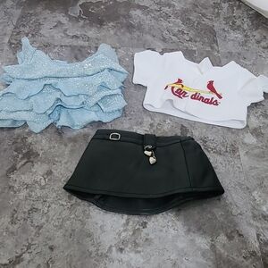 Build a bear Clothes Leather Skirt Blue Sparkly Blouse Louis Cardinal Shirt